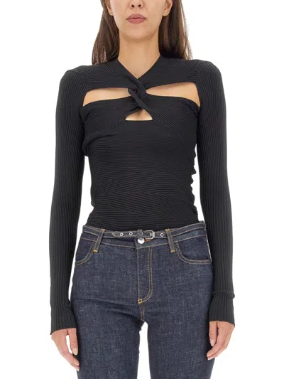 Blumarine Black Knitted V Neck Sweater