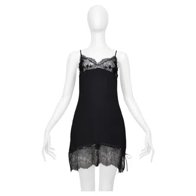 Pre-owned Blumarine Black Lace And Floral Embroidered & Beaded Slip Dress 1998