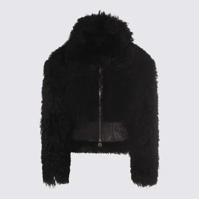 Blumarine Short Faux Fur Collar Jacket In Black