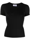 Blumarine Tulle T-shirt With Rhinestone Logo In Black