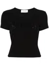 Blumarine Women Logo Ribbed Cotton Cropped T-shirt In Black