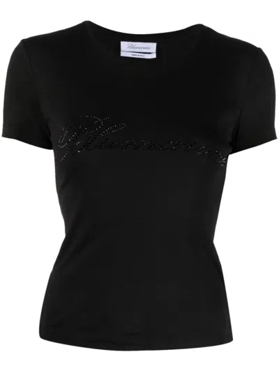 Blumarine Black Logo T-shirt With Rhinestone Embellishment
