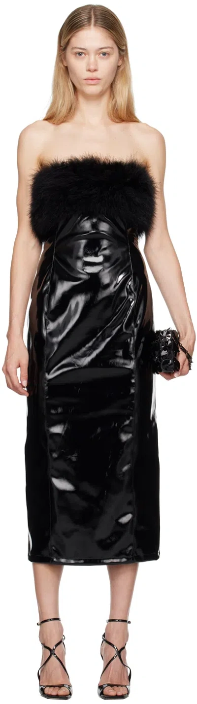 Blumarine Feather-trimmed Faux Leather Midi Dress In N0990 Black