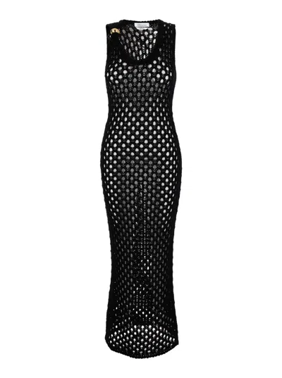Blumarine Black Open Knit Work Long Dress In Cotton Woman