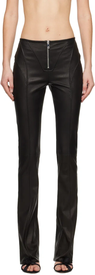 Blumarine Black Paneled Leather Trousers In N0990 Nero