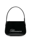 Blumarine Black Patent Finish Mini Bag With Rhinestone-embellished Logo In Calf Leather Woman In Black