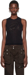 Blumarine Black Rhinestone B Monogram Tank Top In Black