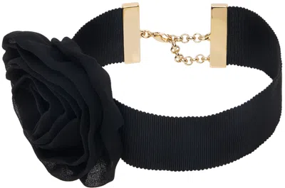 Blumarine Rose-appliqué Satin Choker In N0990 Black