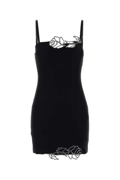 Blumarine Black Rose-embroidered Mini Dress