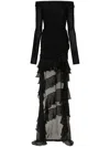 Blumarine Ruffled Chiffon Off-the-shoulder Dress In Black