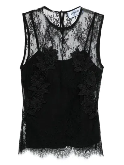 Blumarine Black Semi-trasparent Top In Lace
