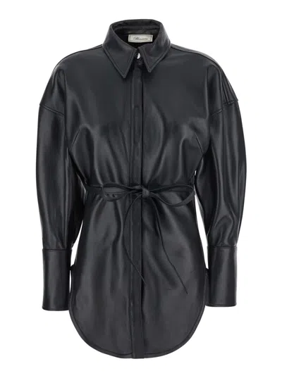 BLUMARINE BLACK SHIRT WITH CLASSIC COLLAR AND WAISTBAND IN LEATHER WOMAN