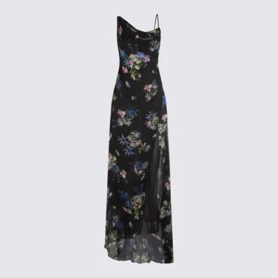 Blumarine Black Silk Maxi Dress In Multi
