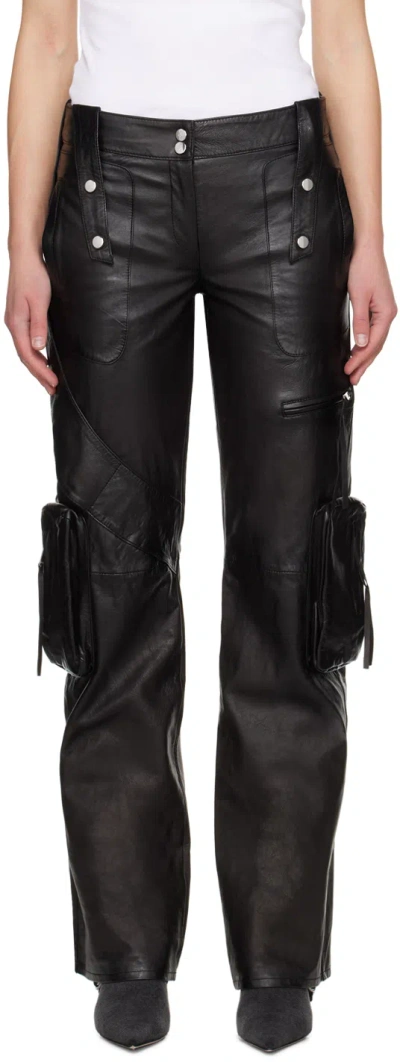Blumarine Black Spiral Leather Cargo Pants In N0990 Nero