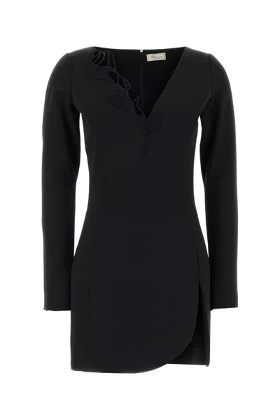 Blumarine Black Stretch Crepe Mini Dress In Brown