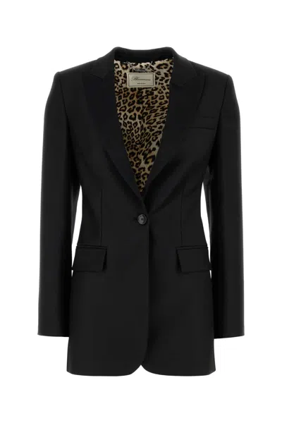 BLUMARINE BLACK STRETCH POLYESTER BLEND BLAZER