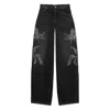 Blumarine Black Denim Wide-leg Jeans In Black
