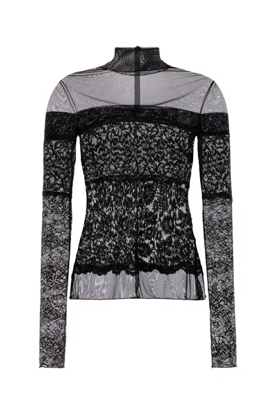 Blumarine Sheer Fabric Lace Detailing Top In Black