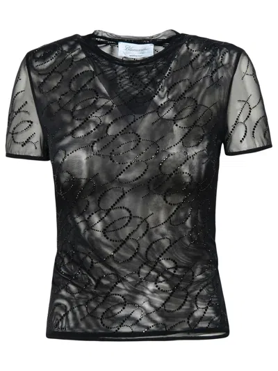 Blumarine Black Tulle T-shirt In Nero