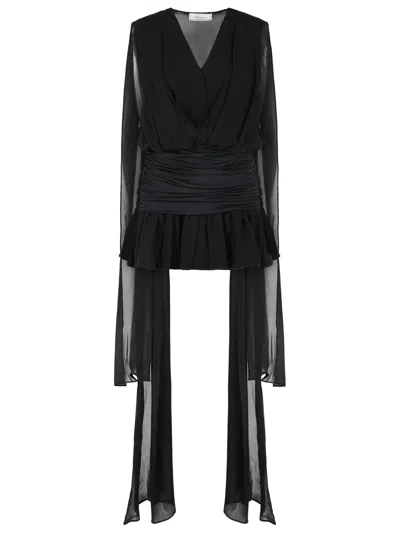 Blumarine Viscose Dress V Neckline Sheer Sleeves In Black