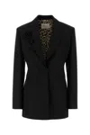 Blumarine Rose-embellished Wool Blazer In Black