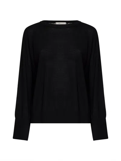 Blumarine Black Wool Knit Sweater With Pleated Tulle Back