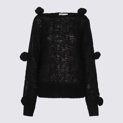 Blumarine Mohair Blend Sweater With Roses In Black