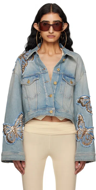 Blumarine Blue Appliqué Denim Jacket In D0944 Country Blue