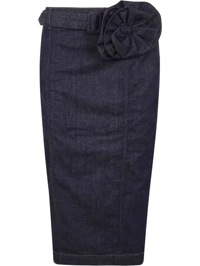 Blumarine Blue Denim Midi Pencil Skirt With Belt