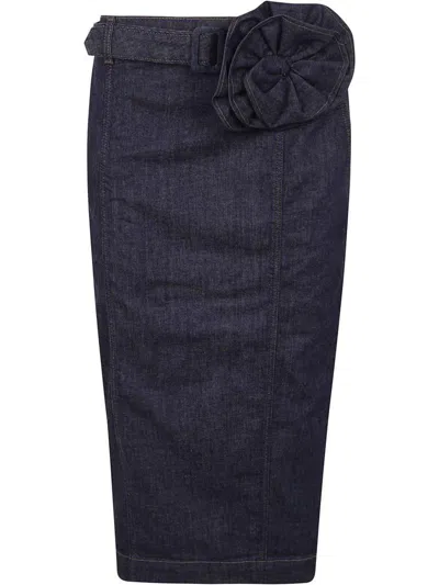 Blumarine Blue Denim Midi Pencil Skirt With Belt