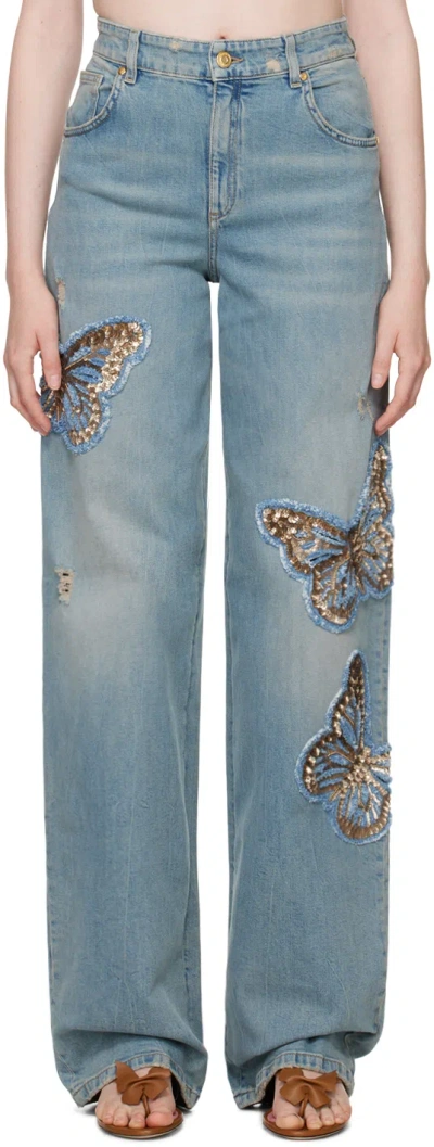 Blumarine Blue Embroidered Jeans In D0944 Country Blue