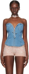 Blumarine Blue Paneled Denim Tank Top In D0631 Allure