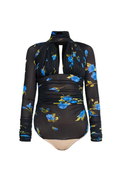 Blumarine Bodysuit With Floral Motif In Black