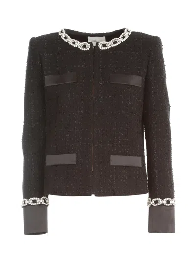 Blumarine Boucle Jacket Crew Neck W/chain Strass In Black  