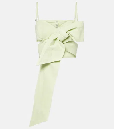 Blumarine Bow-detail Denim Top In Grün
