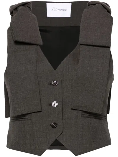 Blumarine Womens Grey Castlerock Bow-shoulder Slim-fit Wool-blend Waistcoat