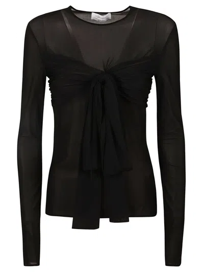 Blumarine Bow Detailed Jersey Top In Black
