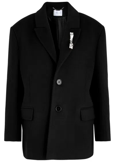 Blumarine Bow-embellished Wool-blend Coat In Black