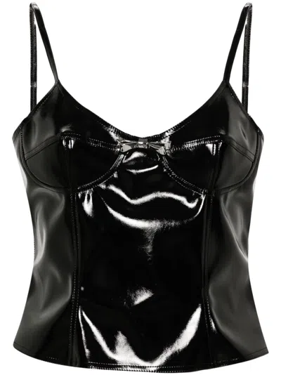 Blumarine Bow-pin Patent Top In Black