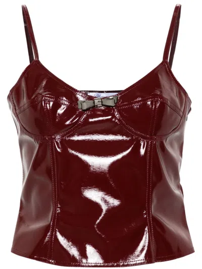 Blumarine Bow-pin Patent Top In Red