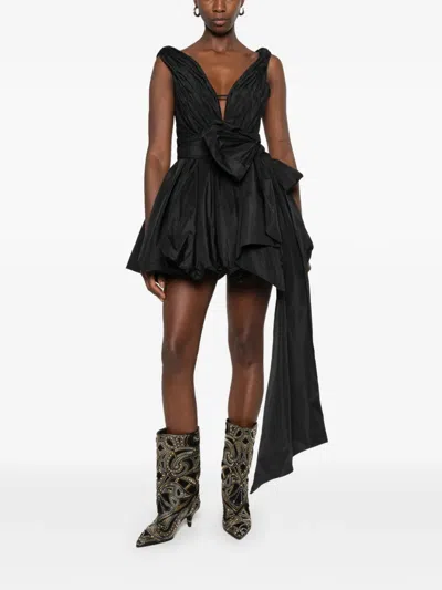 Blumarine Bow-detail Ruched Mini Dress In Black