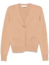 Blumarine Brooch-detail Cardigan In Brown
