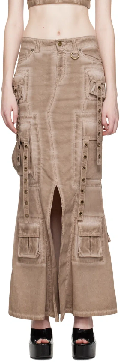 Blumarine Cargo Denim Maxi Skirt In Brown