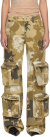 Blumarine Brown Camouflage Denim Cargo Pants In D5579 Camoscio/ampho