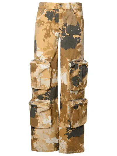 Blumarine Chiné Camouflage-print Cargo Jeans In Brown