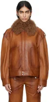 Blumarine Concealed-fastening Leather Jacket In N0557 Camoscio
