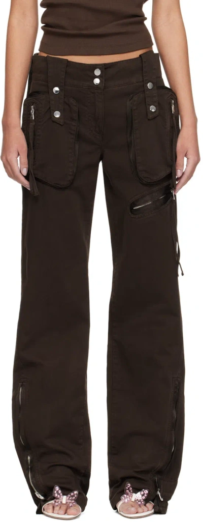 Blumarine Brown Garment-dyed Denim Cargo Trousers In D0541 Chocolate Brow