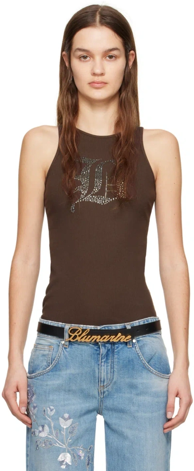 Blumarine Brown Graphic Tank Top In N0541 Chocolate Brow