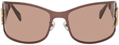 Blumarine Brown Metal Wraparound Sunglasses