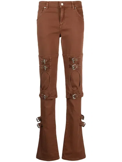 Blumarine Buckle-detail Jeans In Brown